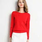 Damen Slim O-Neck Pullover Kaschmir-Wollmischung Pullover Herbst Und Winter Langarm Strick Unterhemd Große Größe 2024