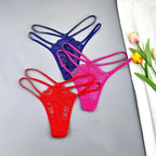 3 Stück Spitze Dünne Träger Tanga Frauen Tiefe Taille Sexy Perspektive Unterwäsche Damen Transparenter G-String Slip Plus Size T-Rücken