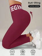 Europäische und amerikanische nahtlose Yoga-Leggings mit Bund-Schriftzug, Po-Lifting, schnelltrocknende, atmungsaktive Damen-Tights für den Sport