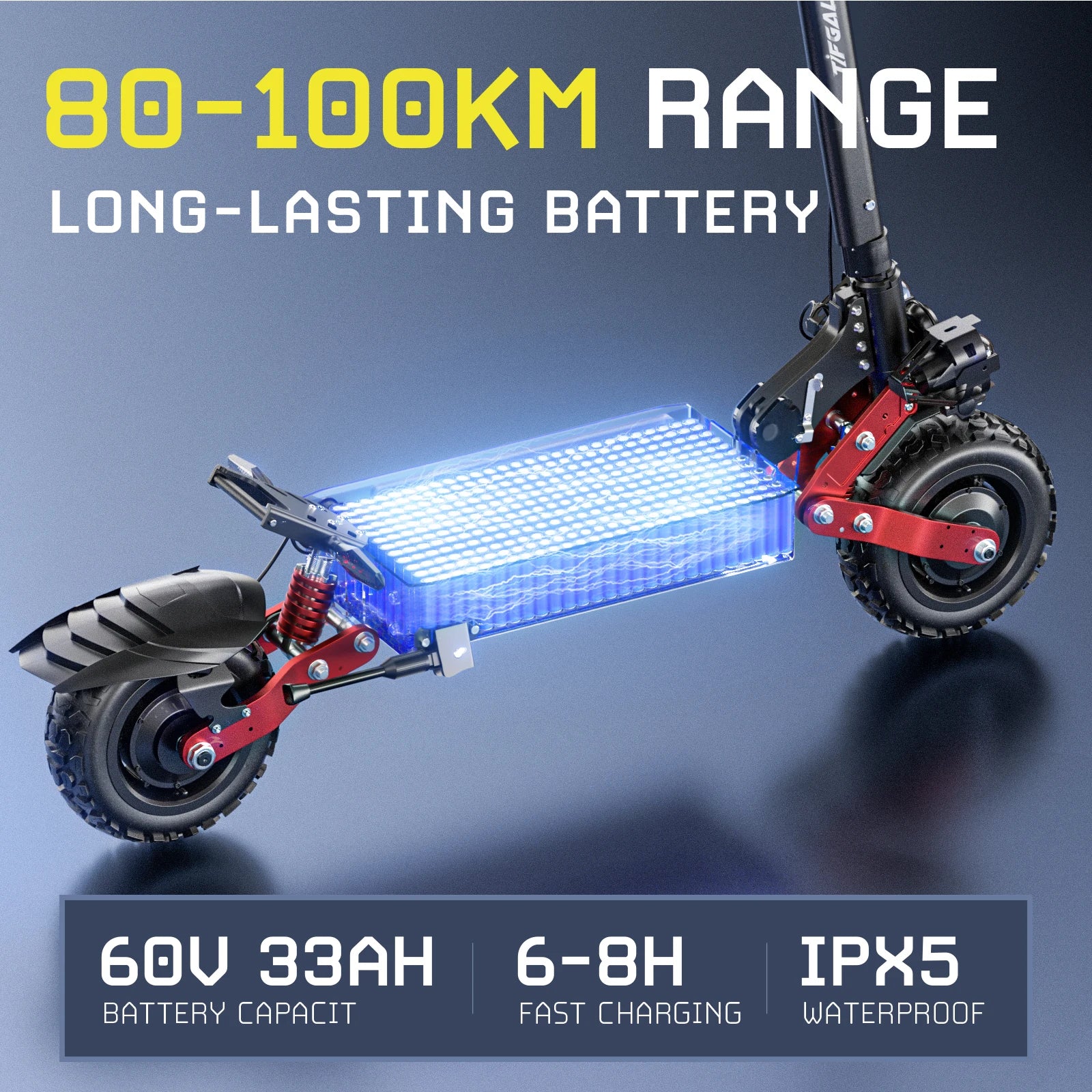 TIFGALOP CL8 Elektroroller 6000W Leistungsstarker Motor 60V 33Ah Akku bis zu 100km Reichweite Straßenzulässiger Erwachsenen-Kleinstwagen Elektroroller