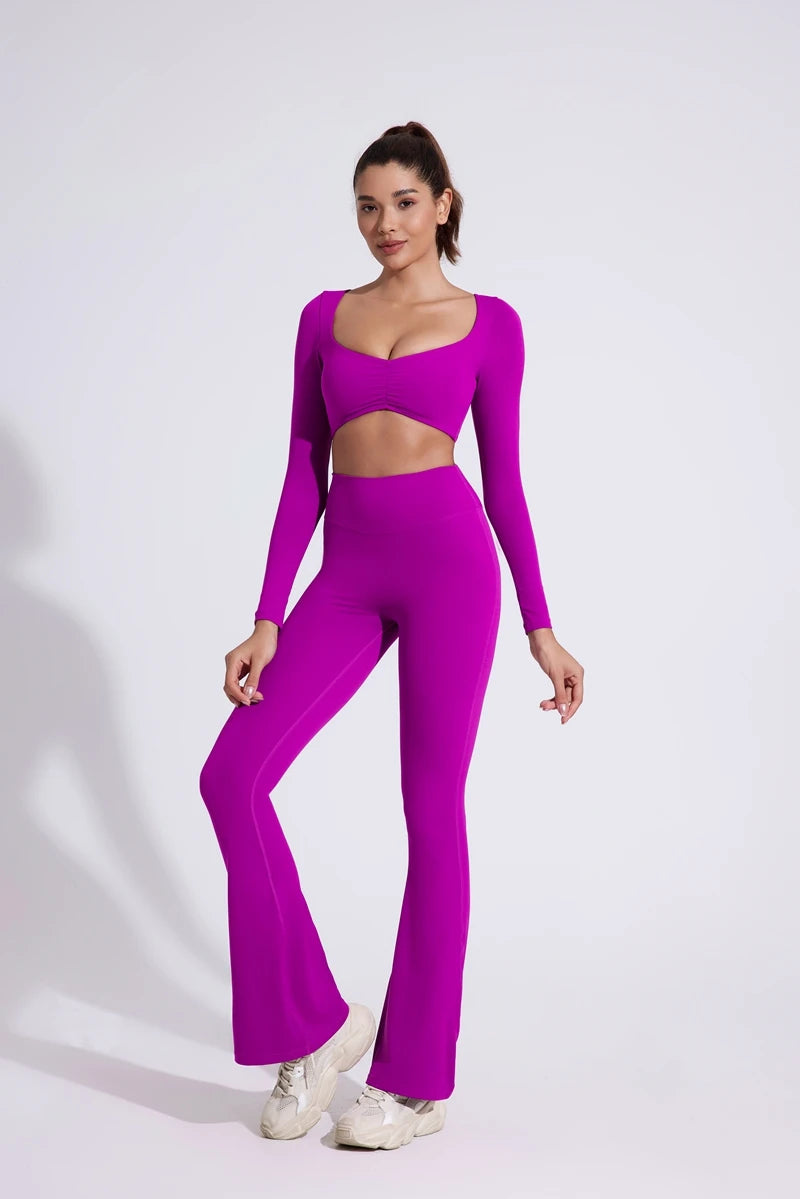 QINACTIVE Damen Yoga Shirts Crop Top Langarmshirts für Damen Yoga Sport Fitness Gym Kleidung Workout Tops