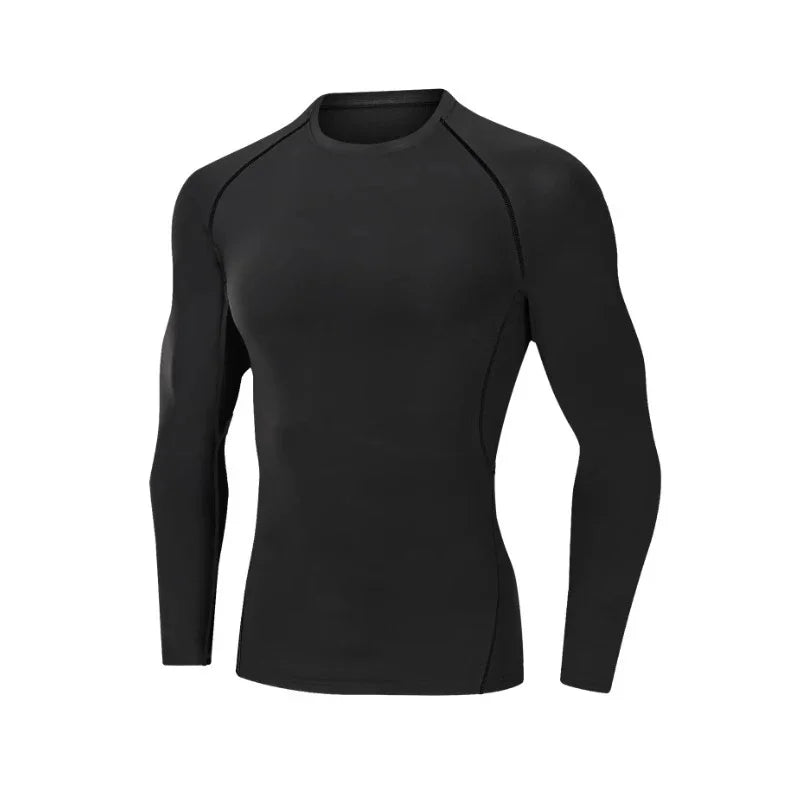Herren Kompressions-Langarmshirt Schwarz Fitness-T-Shirt Männer Laufen Schnelltrocknend Gym-Top Sonnenschutz Sport-Baselayer