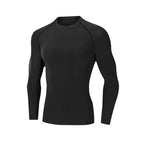Herren Kompressions-Langarmshirt Schwarz Fitness-T-Shirt Männer Laufen Schnelltrocknend Gym-Top Sonnenschutz Sport-Baselayer