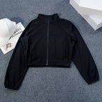 Yoga-Kleidung Amerikanischer Stil Sport Winddichte Stehkragen Sonnenschutzjacke Atmungsaktives Oberteil Outdoor Schnelltrocknend Kurzer Reißverschluss Damen