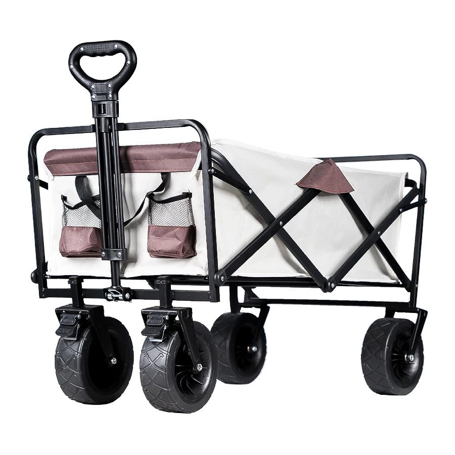 Bollerwagen mit großer Tragfähigkeit, faltbarer Bollerwagen für Garten und Strand, Campingausrüstung mit Getränkehaltern