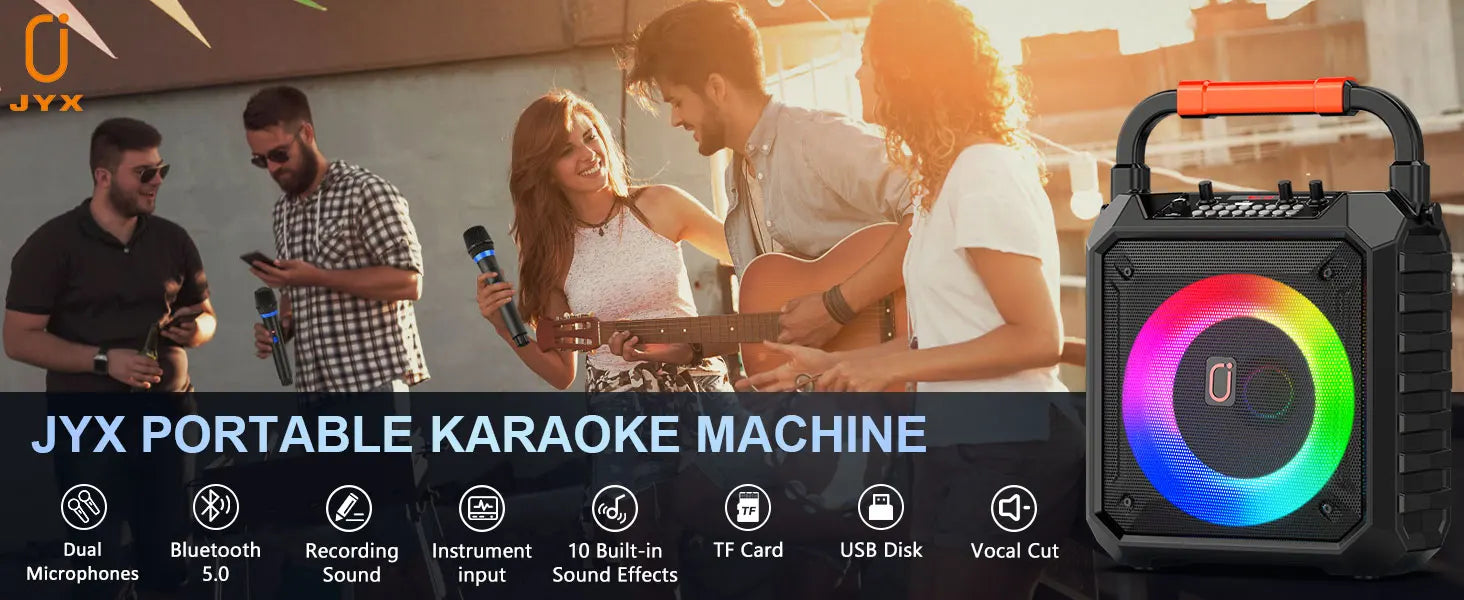 T17-T Karaoke-Maschine und Bluetooth-Kopfhörer, tragbarer Lautsprecher mit LED-Lichtern für Kinder und Erwachsene, unterstützt Bluetooth/USB/TF/AUX