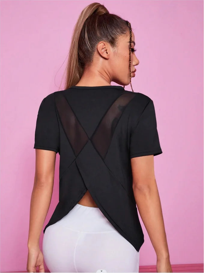 Damen Nahtloses Yoga T-Shirt Weibliches Fitness Crop Top Workout Gym Training Shirts Sportliche Kurzarm Yoga T-Shirts Sportbekleidung