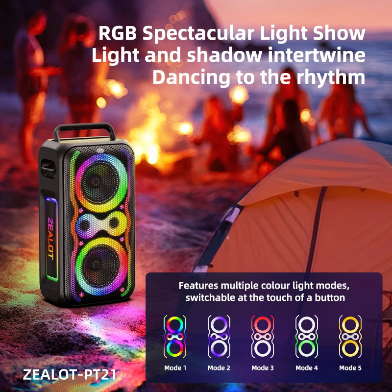 ZEALOT-PT21 200W Kabelloser Bluetooth-Lautsprecher, tragbarer Outdoor-Lautsprecher mit sattem Bass, Stereokopplung, Reverse Charging,