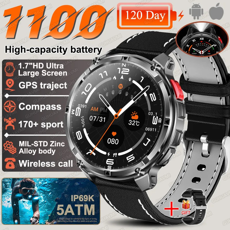 2026 Neue T-Rex3 Pro 1100mAh Akku Smartwatch GPS-Route 5ATM Wasserdicht Sport Lauf-Tracker Outdoor Kompass Militär-Smartwatch