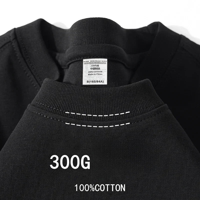 Sommer Baumwolle Strapazierfähiges 300-Gramm-T-Shirt aus amerikanischer Reinbaumwolle für Herren mit kurzen Ärmeln, lässiges Basic-Oberteil, Oversized T-Shirt
