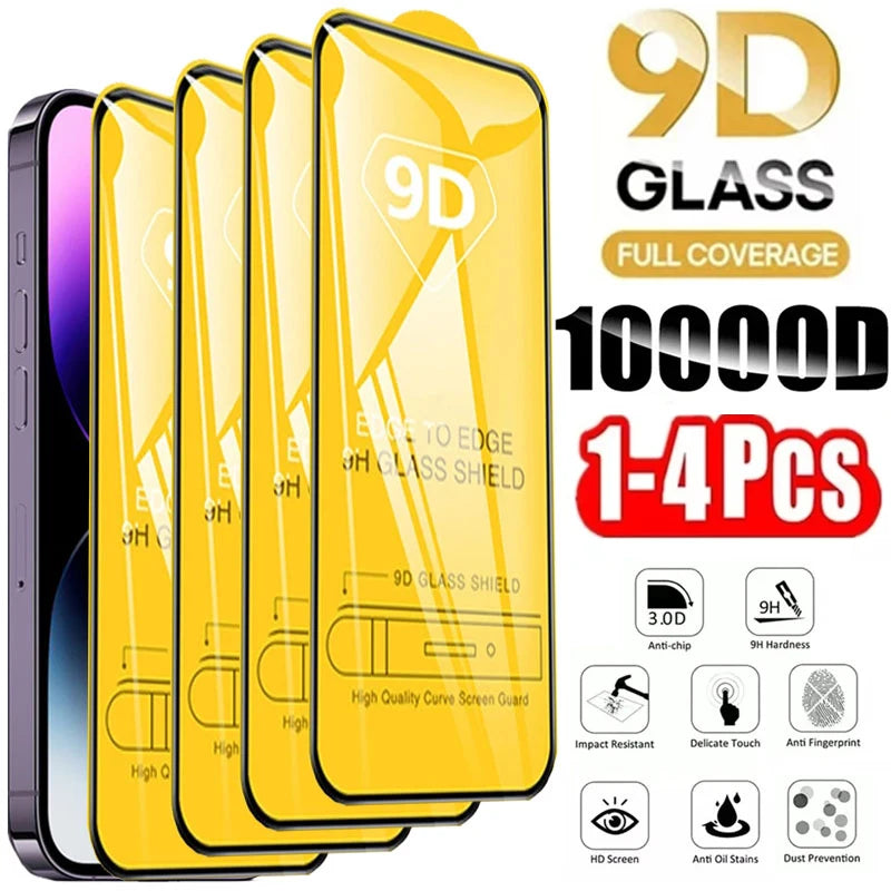 9D Displayschutzfolie aus gehärtetem Glas für iPhone 17 16 Pro Max 16e 15 14 13 12 11 Schutzglas für iPhone X XR XS Max 7 8 Plus