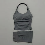 2-teiliges Sportset Damen Rückenloses Tanktop Hohe Taille Scrunch Nahtlose Shorts Fitnesskleidung Activewear Trainingssets Gym Anzug