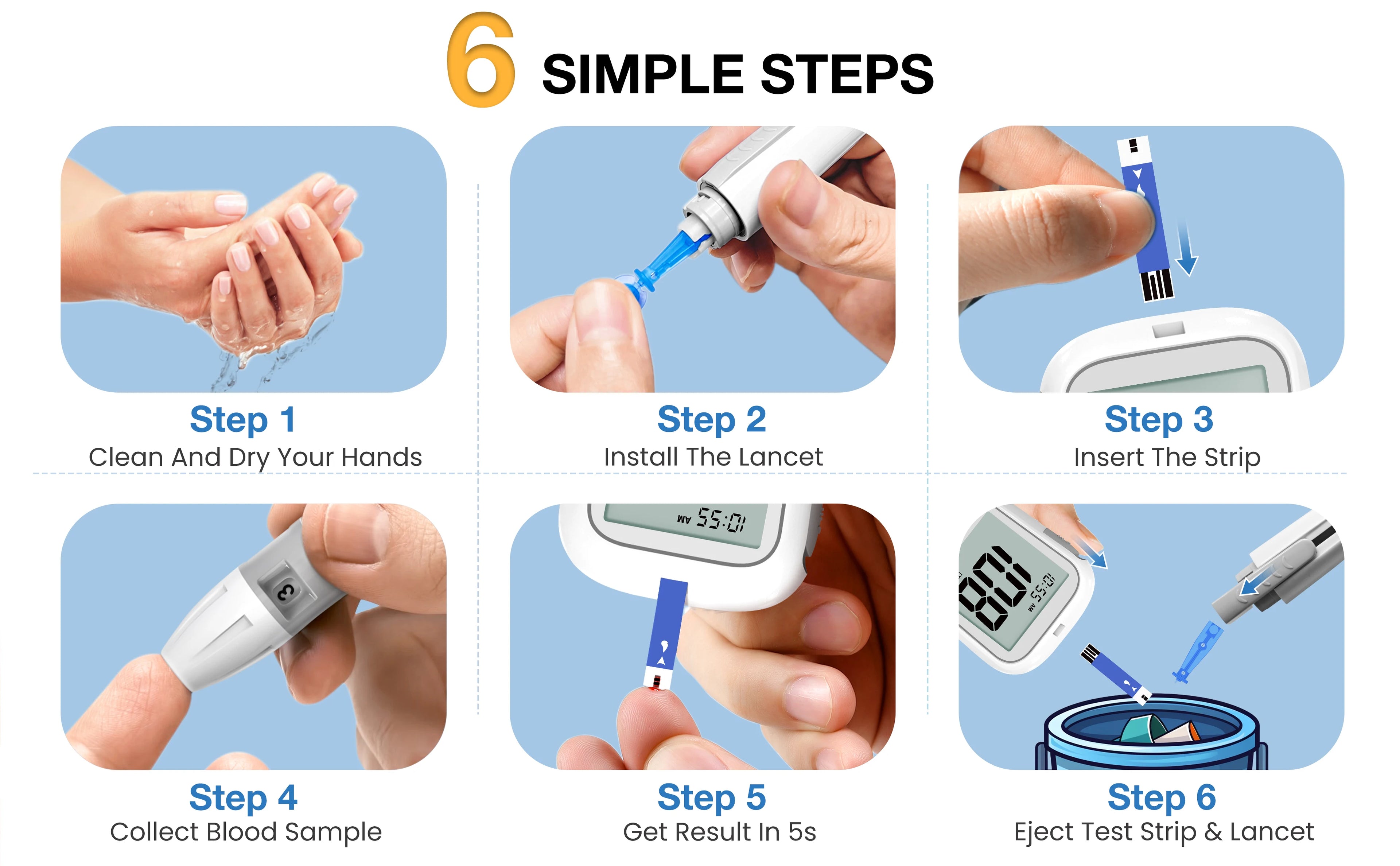 LinkSun G-425-1 Blutzuckermessgerät-Kit 50/100 Stück Teststreifen Lanzetten für Diabetes-Monitor Digitales Glukometer Blutzuckermessgerät