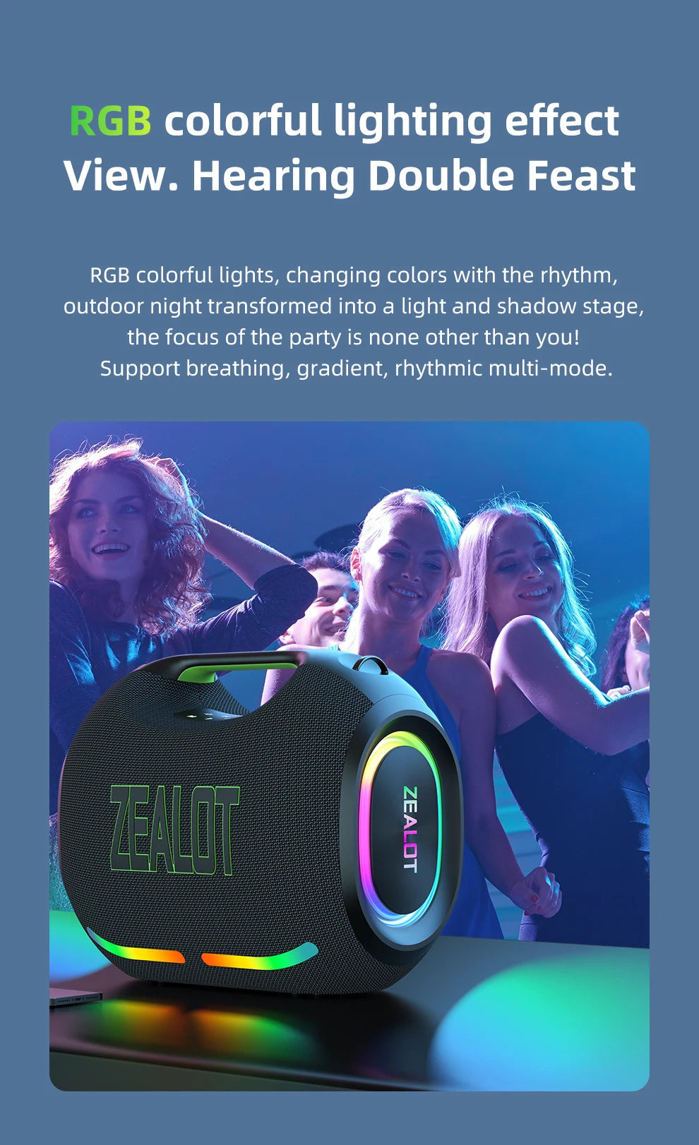 ZEALOT-ZE21 250W Tragbarer Bluetooth Lautsprecher Hohe Lautstärke Wasserdicht 48000mAh Kabelloser TWS Subwoofer Unterstützt USB/TF/AUX RGB-Licht