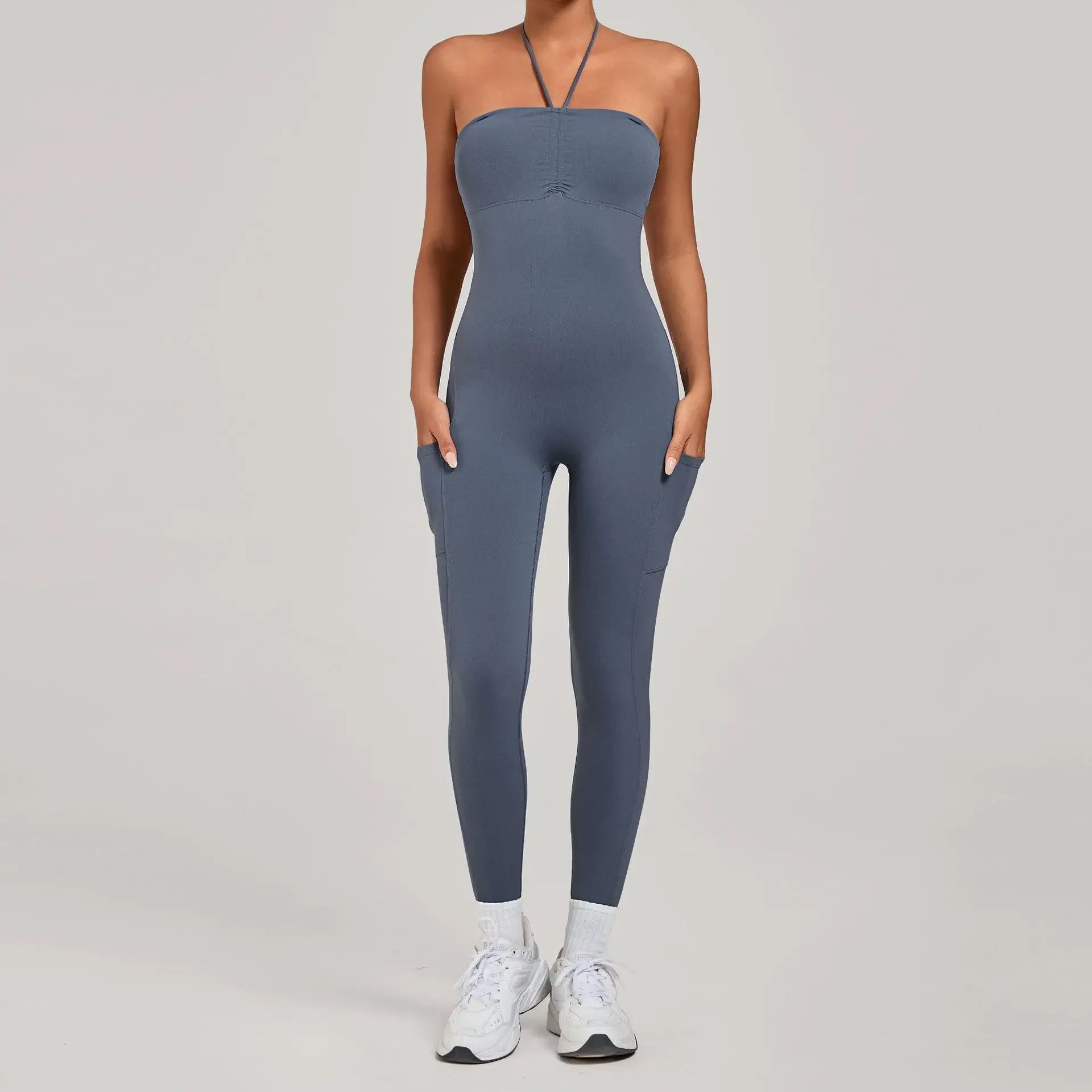 Damen Yoga Jumpsuits Sport Fitness Einteiler Schönheits-Rückengurt Tasche Hüfthebend Slim Fit Laufen Workout Training Bodysuit