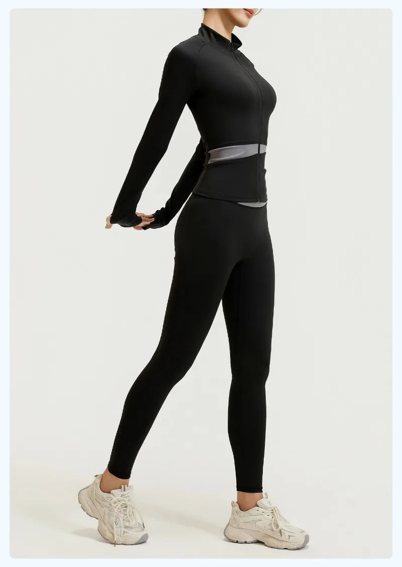 Yoga Set 3-teilig, Gym Kleidung, Sportbekleidung, Yoga Anzüge für Damen, Langarm Crop Top, Fitness Set, Trainingsanzüge, Sport-BH, Gym Leggings