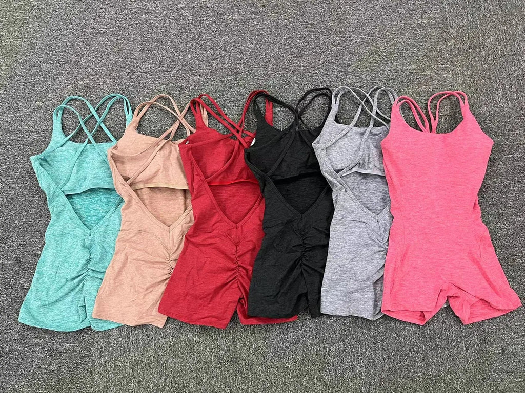 Gepolsterter Activewear Gym Yoga Bodysuit Damen Fitness Kleidung Damen Workout Weibliche Sportoutfit Anzüge Trainings Jumpsuit