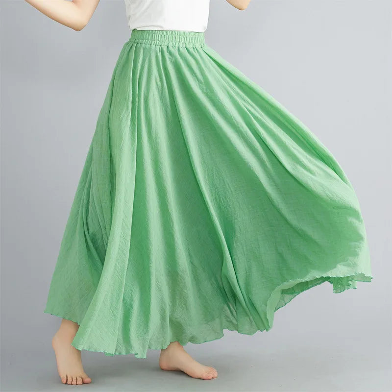Neue 2020 Damen Leinen Baumwolle Lange Röcke Elastische Taille Plissierte Maxi Röcke Strand Boho Vintage Sommer Röcke Faldas Saia