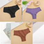 FINETOO 3er-Pack Damen Baumwollunterwäsche Slips Sexy Spitze Brasilianischer Slip Niedrige Taille Blumenmuster Einfarbig G-String Atmungsaktive Dessous