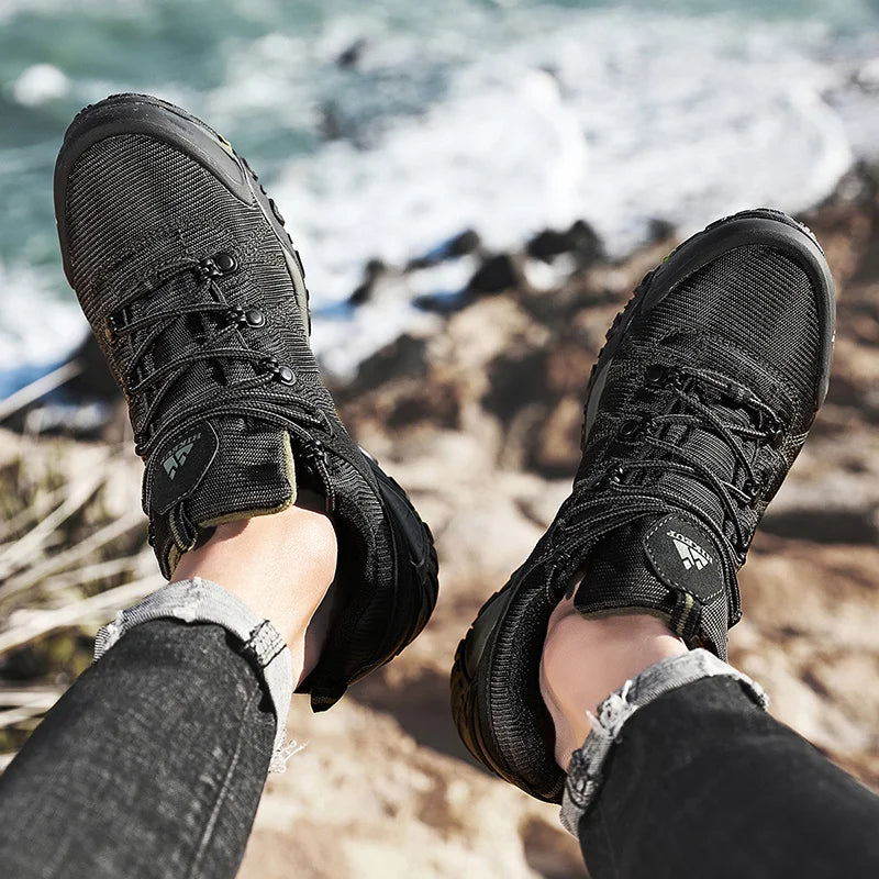 HIKEUP Rutschfeste Herren Wanderschuhe Atmungsaktive Outdoor Abriebfeste Spritzwassergeschützte Kletterschuhe Herren Sneaker Tourismus Bergschuhe