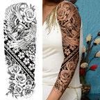 1 Sheet Full Arm Compass Zeus Skull Tiger Lion Flower Temporary Tattoos Sleeve For Men Women Adults Fake Temp Sticker Tattoo
