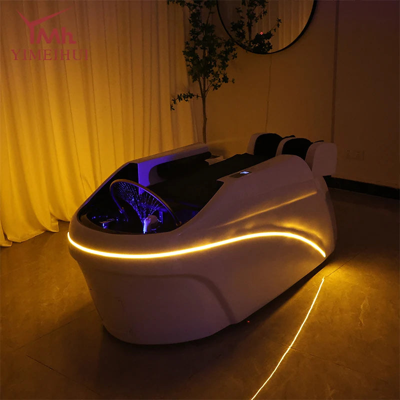 Salon Head Spa Kunstleder Kopftherapiebetten Automatische Massage Shampoobett Komfortables ergonomisches Design Hoher Dichte Schwam