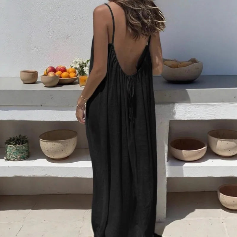 2026 Loose-Fit Spaghettiträgerkleid Damen Freizeit Hauskleid Sommerkleid Einfarbig Urlaub Kühl Hauskleid