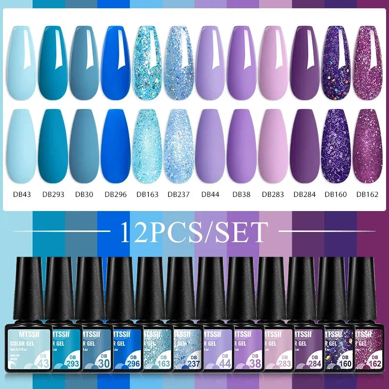 MTSSII 12tlg. Gellack-Set Nude Rosa Rot Glitzer Semi Permanent Soak Off UV Gel Nagellack Maniküre Kit Nagelzubehör DIY