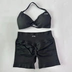 AYBL 2-teiliges Yoga-Set Gym-Set Damen Träger-Yoga-BH Top Hohe Taille Workout Scrunch Shorts Sportanzug Nahtloses Yoga-Set Fitness
