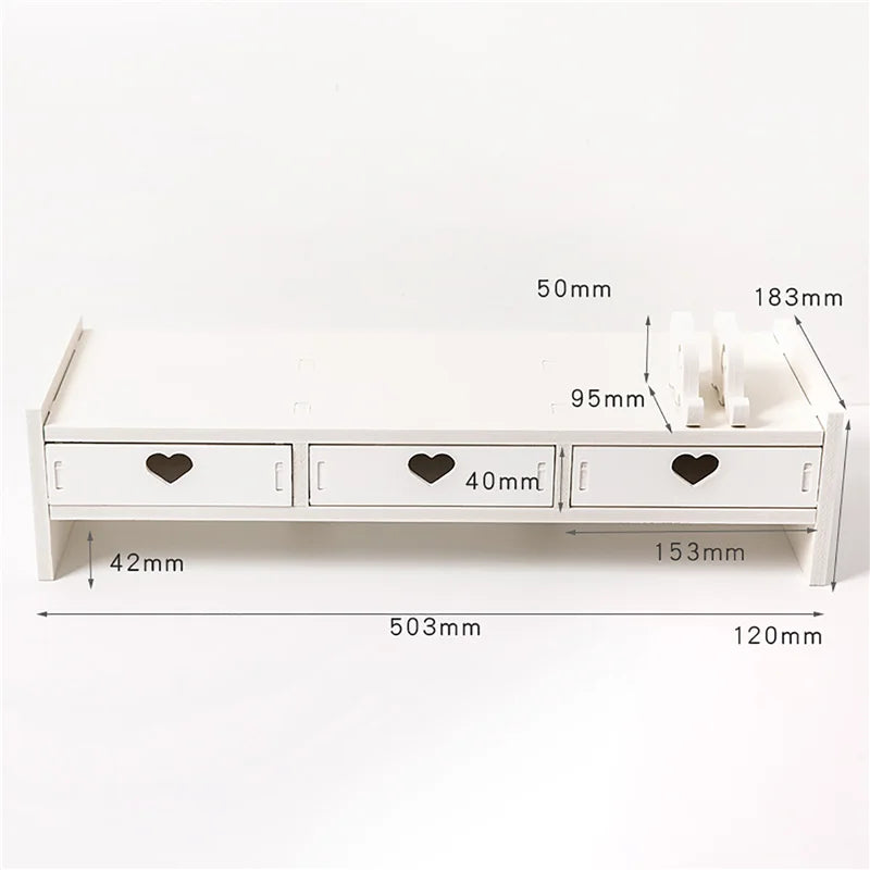 Pink White Student Storage Rack Heart Drawers Monitor Laptop Increase Shelf Office Screen Riser Holder Stationery Pen Storage