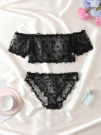 Dessous-Set mit Tupfenmuster, semi-transparentem Design, Bustier-Oberteil und Höschen-Set, Damenbekleidung