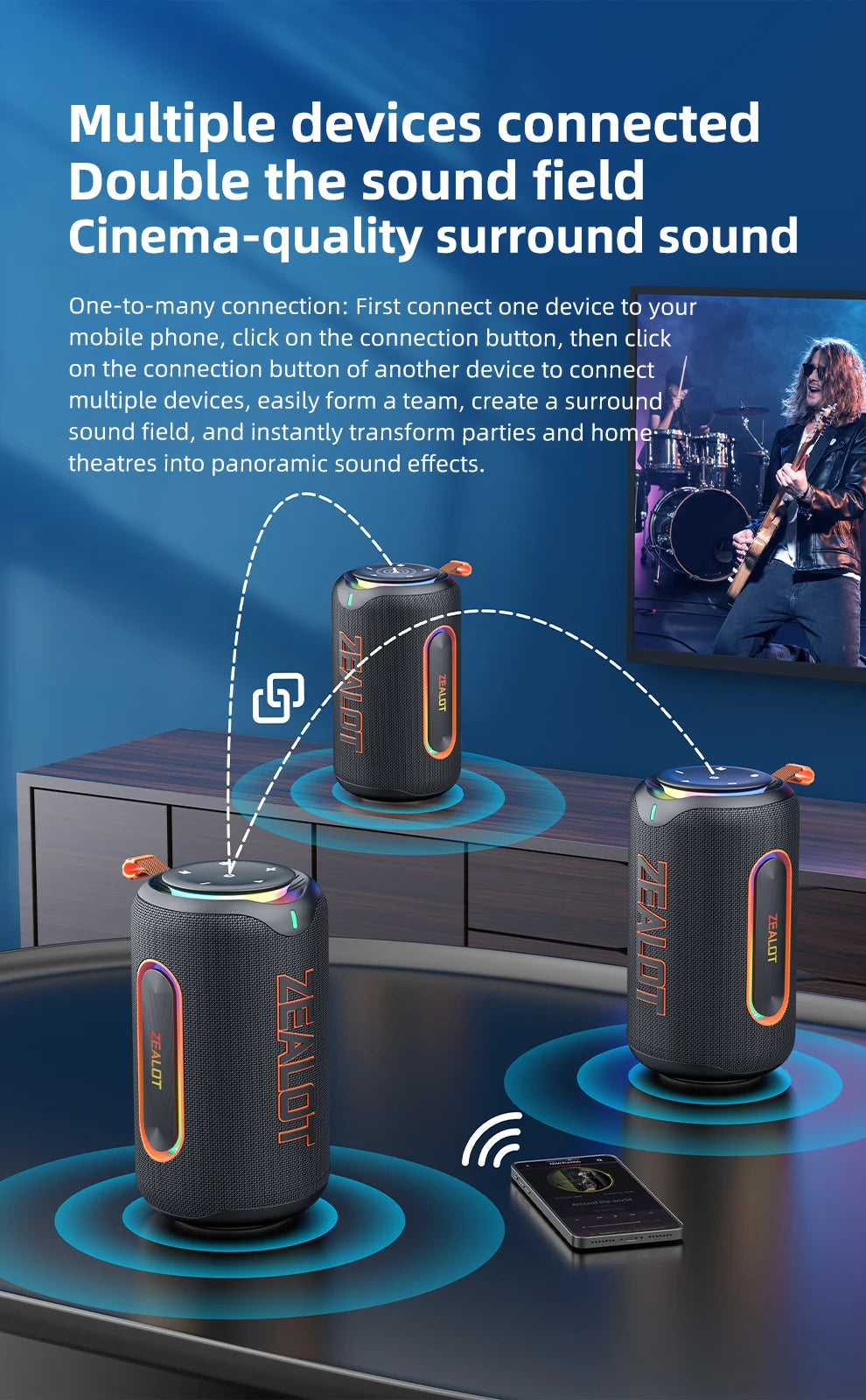 ZEALOT_MP1 Tragbarer Bluetooth-Lautsprecher 60W StormBox Blast Outdoor Wireless Lautsprecher IPX6 Wasserdichter Party Camping Lautsprecher 12H ZEAL
