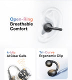 Baseus BC1 Ear-Clip-Ohrhörer Open-Ear Drahtlose Kopfhörer Bluetooth 6.0 Clip-On Sport-Kopfhörer 4 Mikrofone Super Bass IP55 Ohrstöpsel