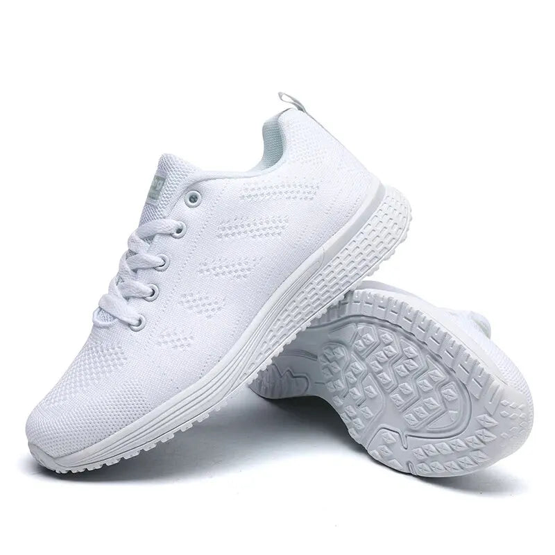 Damen Freizeitschuhe Mode Atmungsaktive Walking Mesh Flache Schuhe Sneakers Weiß Damen Fußbekleidung