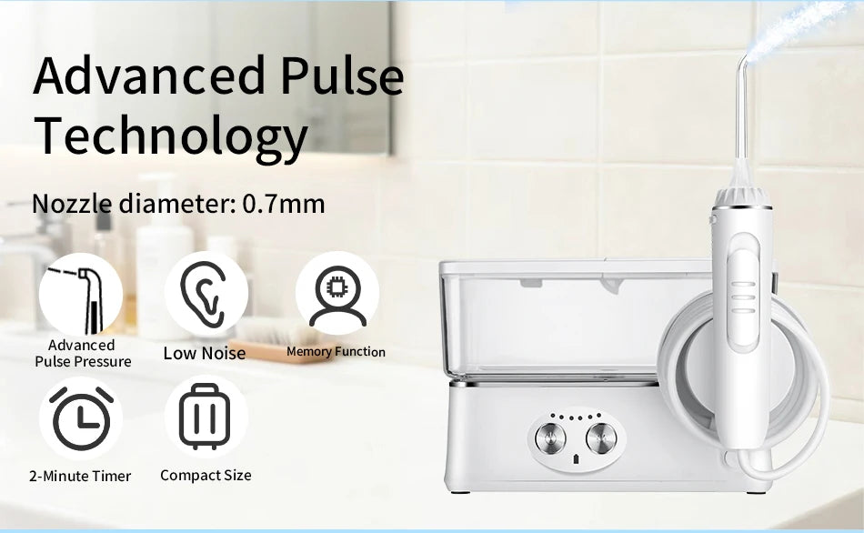 H2ofloss Munddusche Tragbar Munddusche 570 ml 140 PSI Hochdruck 6 Modi 5 Düsen mit Aufbewahrungstasche USB Wiederaufladbar