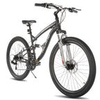 Hiland Mountainbike mit Vollfederung für Herren, 21 Gänge, 26 Zoll Laufrad, Scheibenbremsen vorne und hinten, für Herren, Damen, Erwachsene