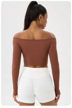 Yoga Langarm T-Shirt Damen Ein-Schulter Sexy Eng Anliegende Fitness-Oberteile Nude-Feel Schnelltrocknendes Sport Langarm Yoga Shirts