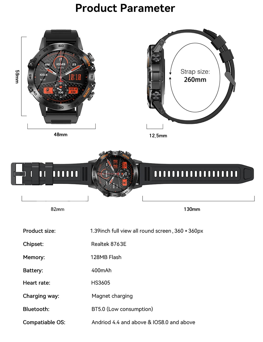 MEVADEN Steel 1,39 Zoll Herren Luxus-Smartwatch Bluetooth Anruf Sport-Fitness-Tracker Gesundheitsmonitor Smartwatch für Männer MD52