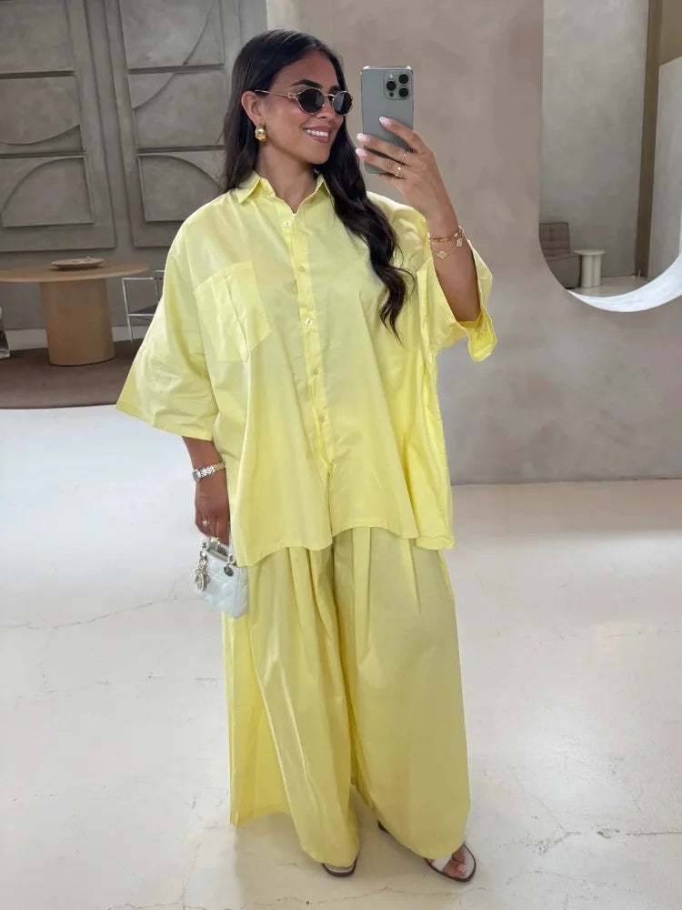 Damen Anzug mit Revers, langen Ärmeln, chic, einreihig, weites Bein, lange Hose, Sets 2026, lässiges, lockeres Outfit für den Alltag