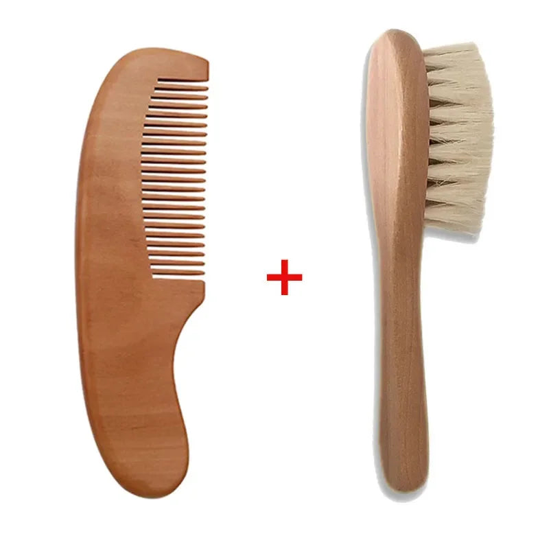 2 St./Set Neugeborenen Haarbürste Kamm Natürliche Wolle Holzbürste Baby-Set Reines Naturmaterial Für die Gesundheit Ihres Babys