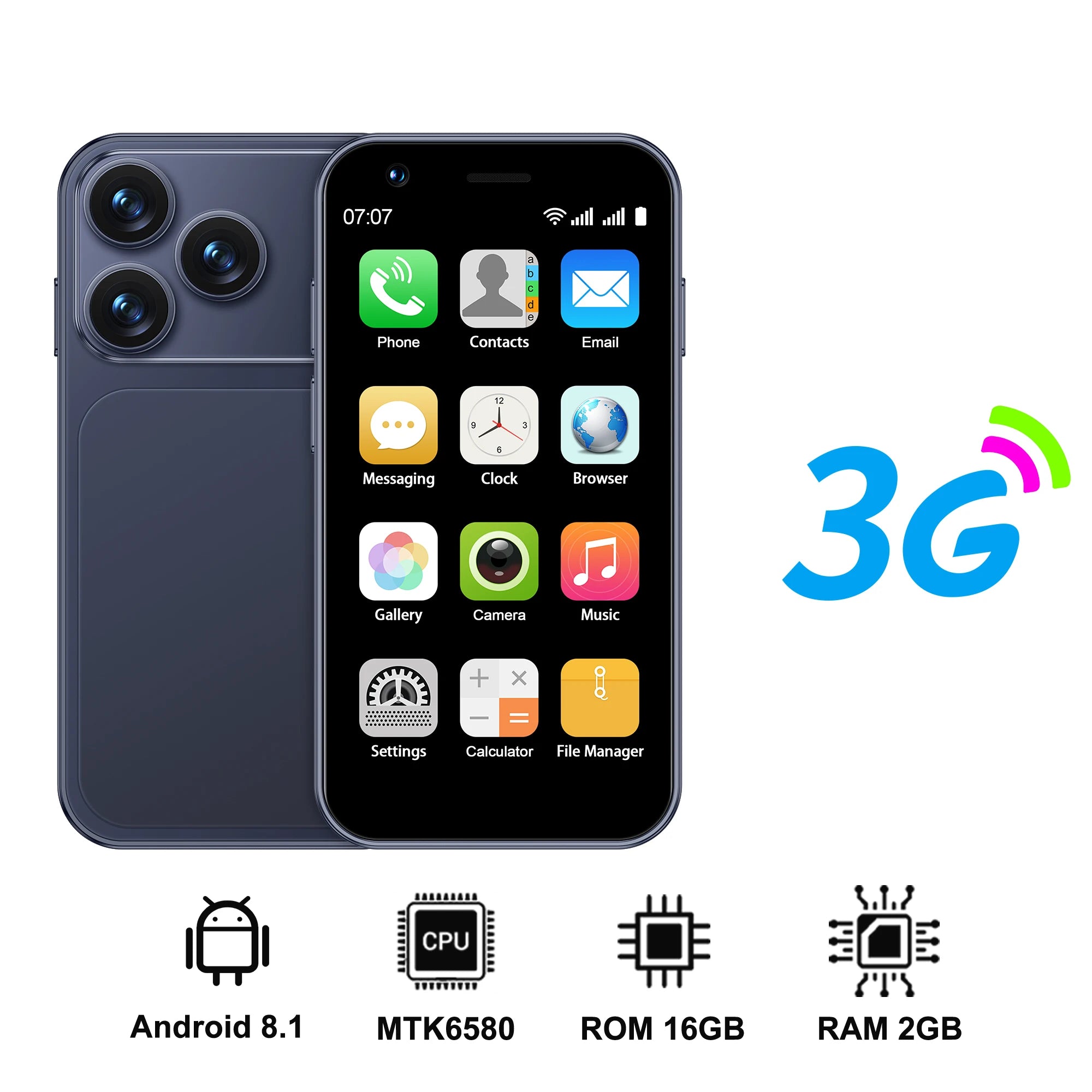 SERVO 18SE MINI Kleines Android Smartphone 3G WCDMA Dual SIM-Karte 2GB+16GB Play Store Wi-Fi Gesichtserkennung 3.0 Zoll Mini Smartphones