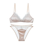 Französisches Dessous-Set für Damen, dünner, bügelloser Triangel-BH, Spitze & Stickerei-Design