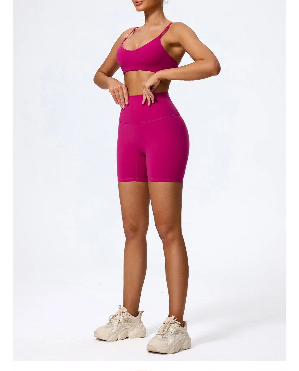 Hearuisavy Sommer Superweiches 2-teiliges Damen-Sportshorts-Set atmungsaktives Fitness-Yoga-BH Freizeit-Push-Up-Workout-Crop-Top