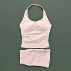 2-teiliges Sportset Damen Rückenloses Tanktop Hohe Taille Scrunch Nahtlose Shorts Fitnesskleidung Activewear Trainingssets Gym Anzug