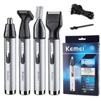 Kemei 4-in-1 Pflegeset Nasentrimmer Barttrimmer für Herren Elektrischer Augenbrauen- und Nasenhaartrimmer Nasen- und Ohrenmaschine wiederaufladbar