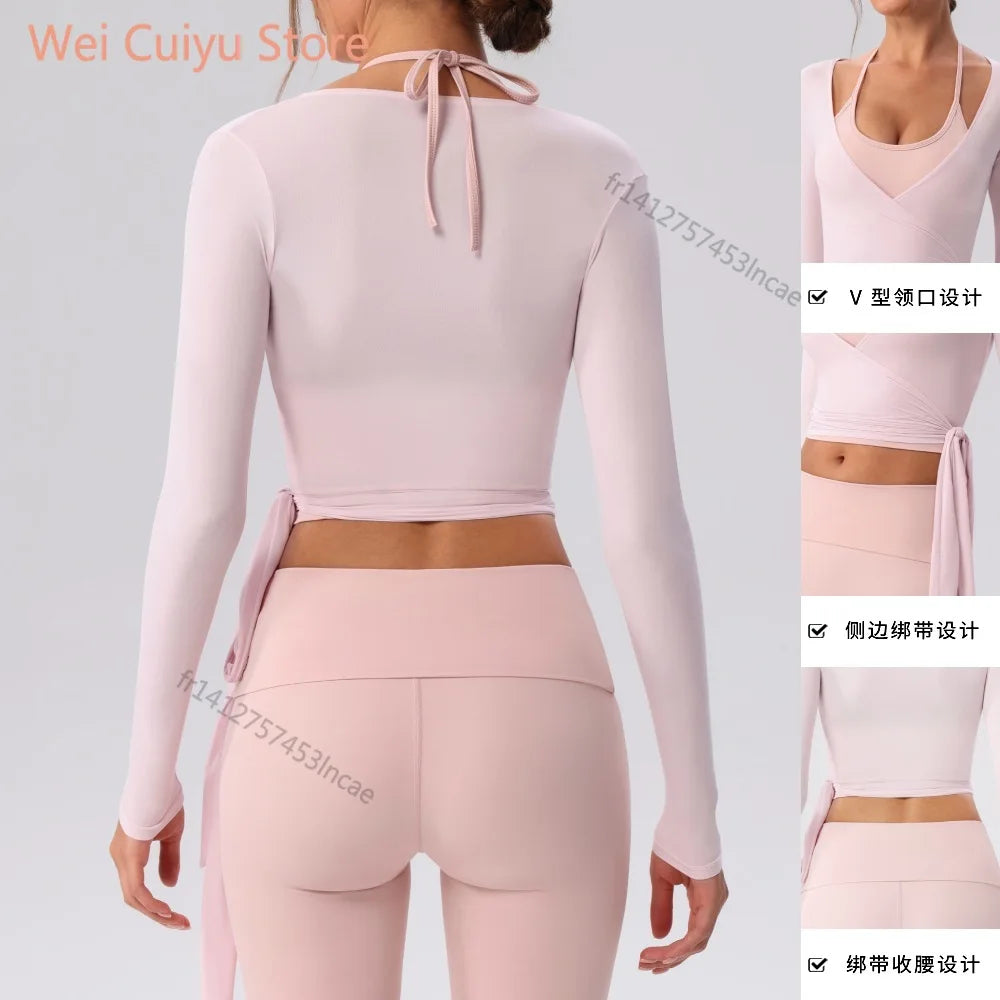 Yoga Sportshirt Blusen Pilates Crop Top Fitness Damen Langarm T-Shirt Oberteile Sweatshirt Sportbekleidung Damen Gym Yoga Kleidung