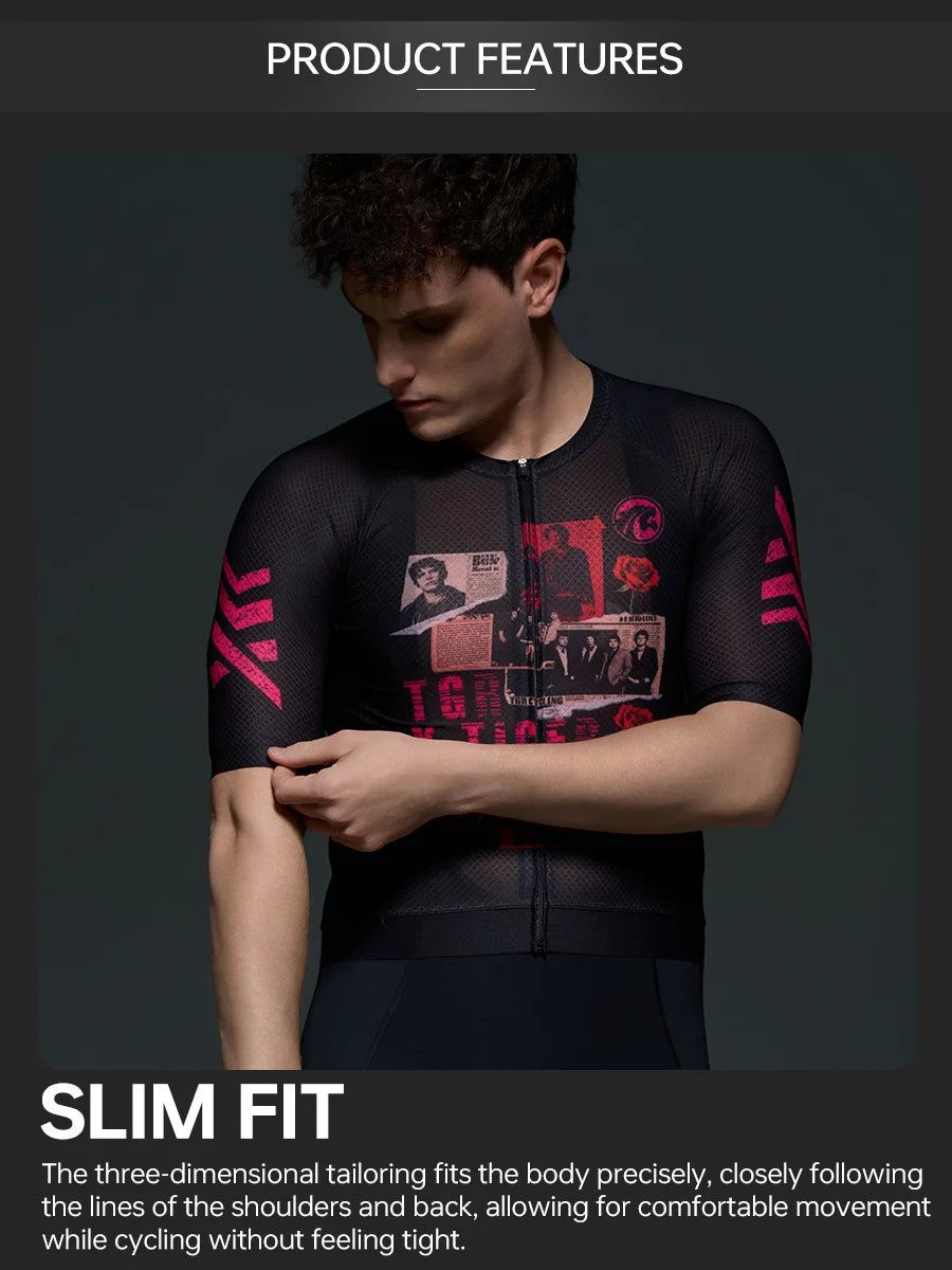 X-TIGER GALE SERIES Herren Radtrikot Kurzarm Slim Fit Rock Punk Style Atmungsaktives Trikot für Mountainbike und Rennrad