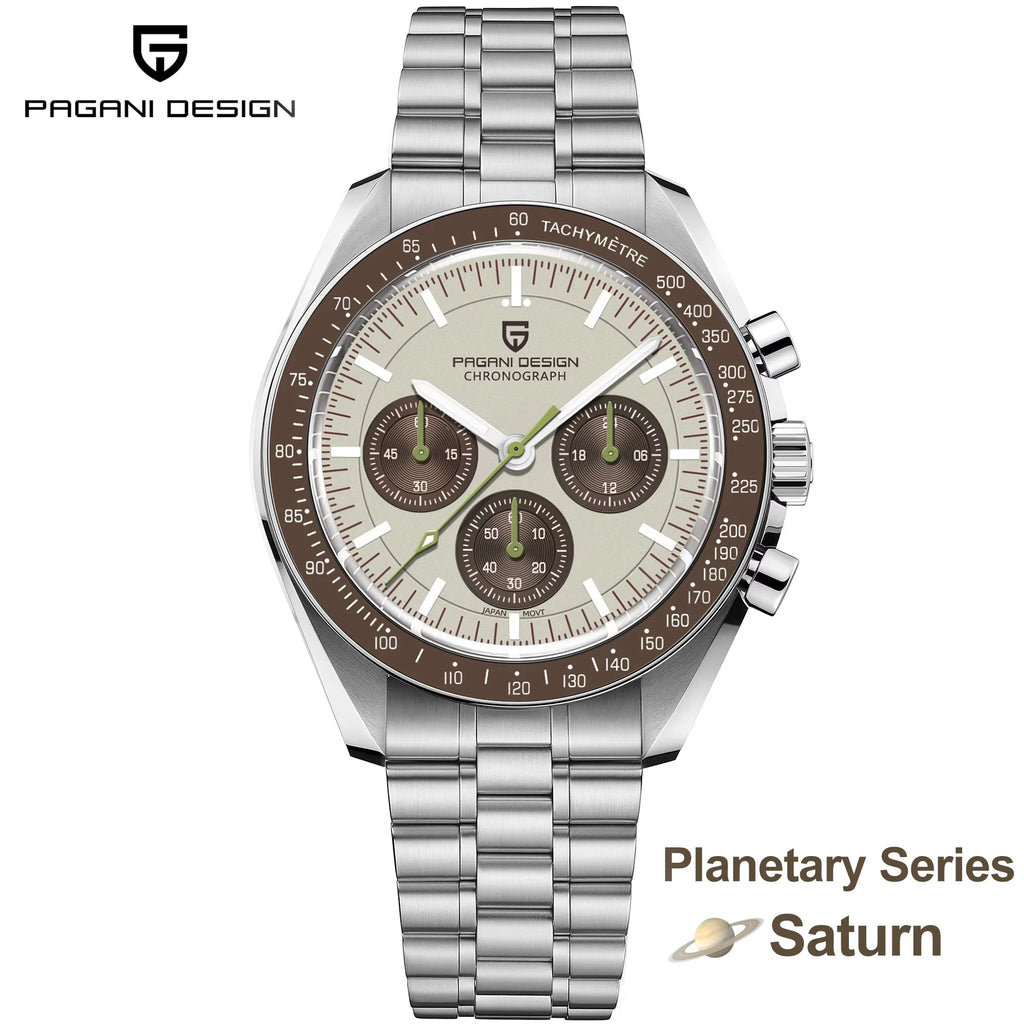 Neue PAGANI DESIGN Moon Men Uhr Retro-Luxus-Quarzuhren für Herren Edelstahl Sport wasserdicht Chronograph Herren+Mit BOX