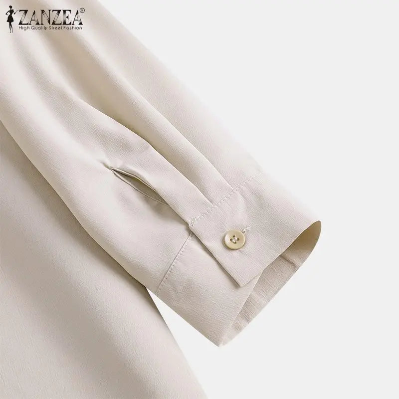 ZANZEA Mode Herbst Langarm Bluse Damen Weites Hemd Elegant Einfarbig OL Arbeitsplatten Lässig Locker Urlaub Arbeit Blusen Damen