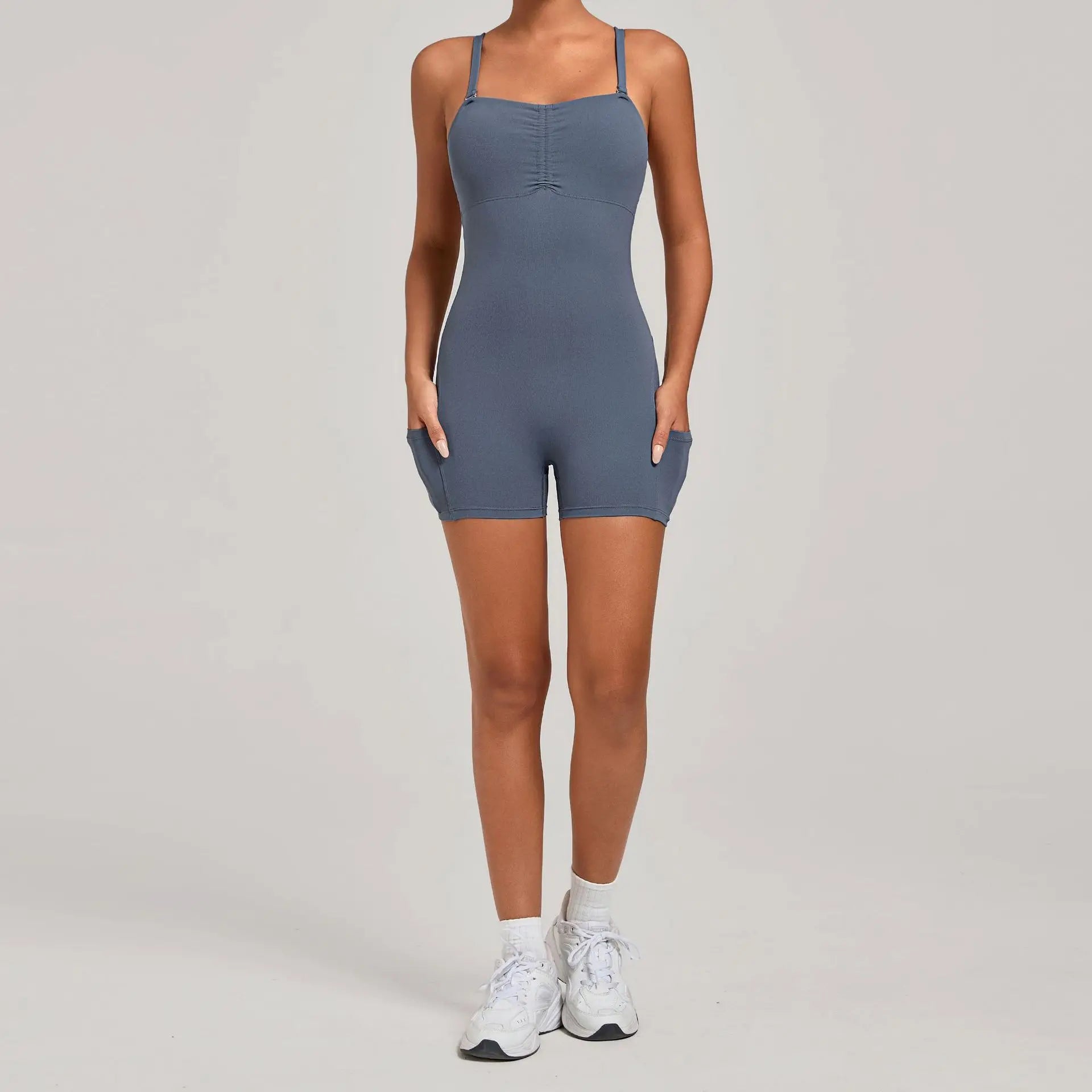 Damen Yoga Jumpsuits Sport Fitness Einteiler Schönheits-Rückengurt Tasche Hüfthebend Slim Fit Laufen Workout Training Bodysuit